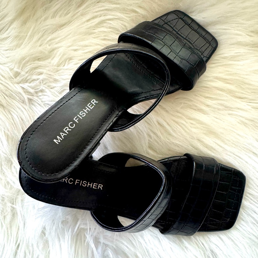 Marc Fisher Black Croc-Embossed Sandals